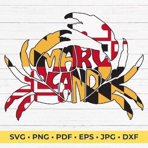 Maryland Crab Word Art Sublimation with Flag Design