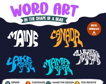 Custom Bear SVG PNG | Word Art Made to Order | Personalized Gift