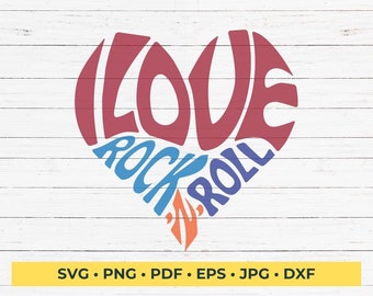 I love rock n Roll Heart Word Art SVG Cut File