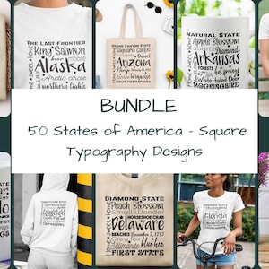 50 diseños de tipografía cuadrada de paquetes SVG de estados americanos