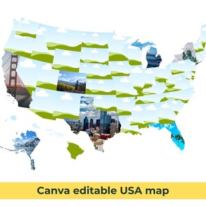 Bearbeitbare USA Karte mit Staaten Canva Rahmenvorlage für die Collagenerstellung und Infografiken