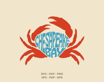 Chesapeake Bay Crab SVG PNG | Maryland Old Bay Gift | Word Art Cut File