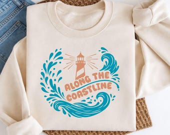 Along The Coastline SVG | Lighthouse Wave | Ocean PNG | Retirement Beach Gift
