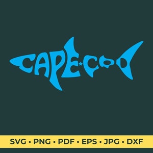 Cape Cod Word Art in the shape of a shark SVG Cut File
