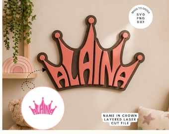 Custom Name Crown SVG | Layered Laser Cut File | Princess Nursery Wood Sign | Kids Room
