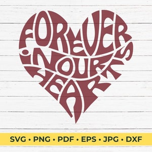 Forever in our Hearts word art in the shape of a heart SVG Cut File