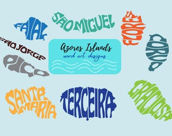 Azores Islands SVG Bundle PNG | Word Art Cut File | Portugal Travel Gift | Cricut Silhouette
