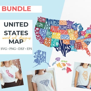 Carte de l'État du Bundle typographique des États-Unis avec le nom à l'intérieur de la forme SVG