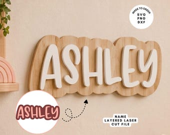 Custom Name Sign SVG | Layered Laser Cut File | Boho Nursery Wood Sign | Kids Room