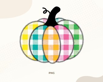 Pumpkin Plaid PNG | Colorful Buffalo Check Fall Design | Faux Stitch Art | Sublimation
