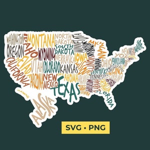 Conception d'autocollants numériques de carte typographique des États-Unis - 2 couleurs au choix