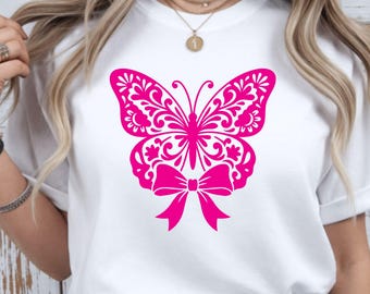 Butterfly SVG | Floral Mandala Bow Design | Decorative PNG | Feminine Cut File