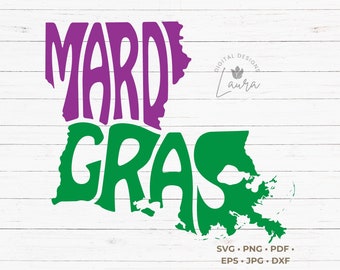 Mardi Gras WordArt in Louisiana vorm gesneden SVG-bestand