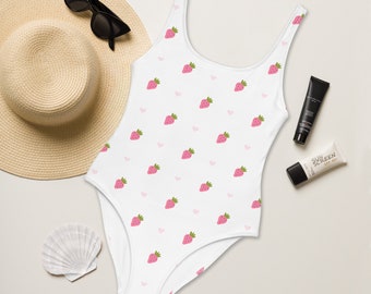 One-Piece Swimsuit, swimsuit, beachwear, strawberry heart printed swimsuit, bride swimsuit, women swimsuit, one piece swimsuit, beach