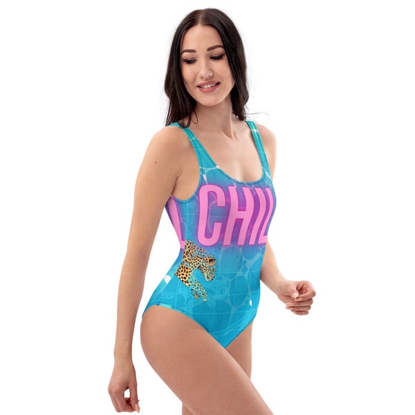 One-Piece Swimsuit, swimming costume, beach wear, beachwear, summer, pool party, swim wear  leopard chilling in pool design