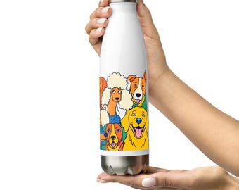 Borraccia in acciaio inox con simpatici cani – Bicchiere termico per amanti dei cani – Borraccia isolata con un divertente design a tema cani – Regalo per gli amanti degli animali domestici