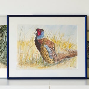 Watercolor painting with passepartout Pheasant image 1