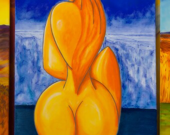 Peinture acrylique sur toile -Femme-Jaune-