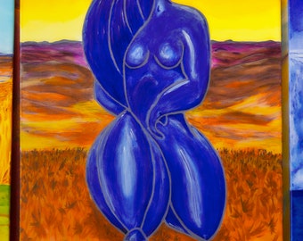 Peinture acrylique sur toile -Femme-Bleu-