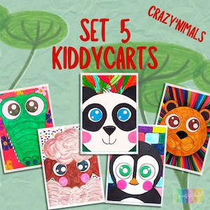 Set of 5 postcards for children CRAZY'NIMALS collection