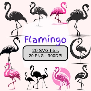 Flamingo SVG, pink flamingo clipart, black bird silhouette, PNG files, blue flamingo art, printable flamingo PNG, 300DPI, print, transparant