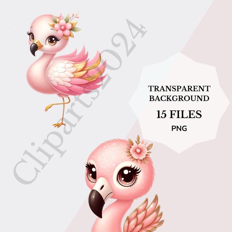 Watercolor Baby Flamingo Clipart Bundle, Flamingo PNG, Pink, Gold ...