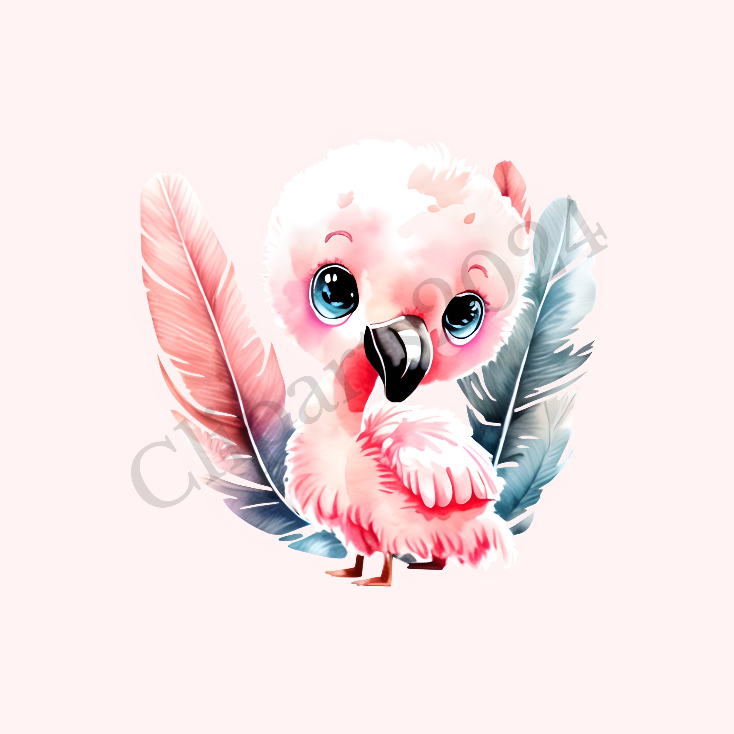 Watercolor Baby Flamingo Clipart Bundle, 40 PNG, 300DPI, Pink Bird ...