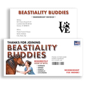 Beastiality Buddies - Prank Mail Letter - 100% Anonymous - Sent Directly To Your Friends - Prank Mail - Postal Joke