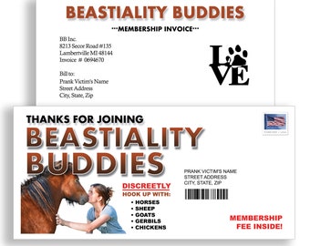 Beastiality Buddies - Prank Mail Letter - 100% Anonymous - Sent Directly To Your Friends - Prank Mail - Postal Joke