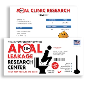 Prank Mail Letter - Anal Leakage 100% Anonymous - Sent Directly To Your Friends - Prank Mail - Postal Joke