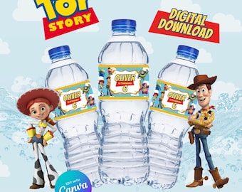 Étiquettes pour bouteilles d'eau Toy Story | Cadeau d'anniversaire modifiable (6 x 2 pouces)