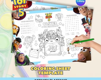 Modello per colorare Toy Story 5 / Tovaglietta per attività di compleanno per bambini / Bomboniera stampabile e modificabile