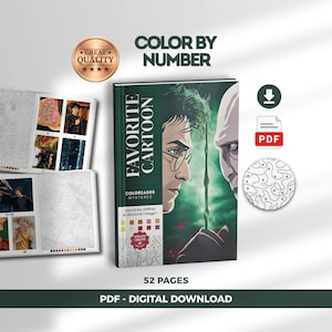 Può includere: Un libro di attività digitale da colorare con i numeri composto da 52 pagine. La copertina mostra il testo FAVORITE CARTOON COLORIAGES MYSTÈRES e un grafico di due personaggi l'uno di fronte all'altro con una bacchetta in mezzo.