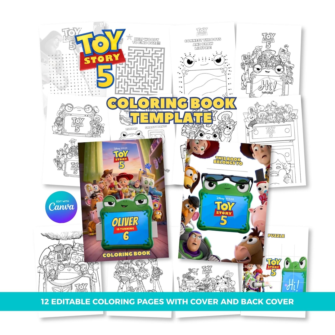 Toy Story 5 Coloring Book Canva Template | Kids Birthday Activity Pages (Digital Download)
