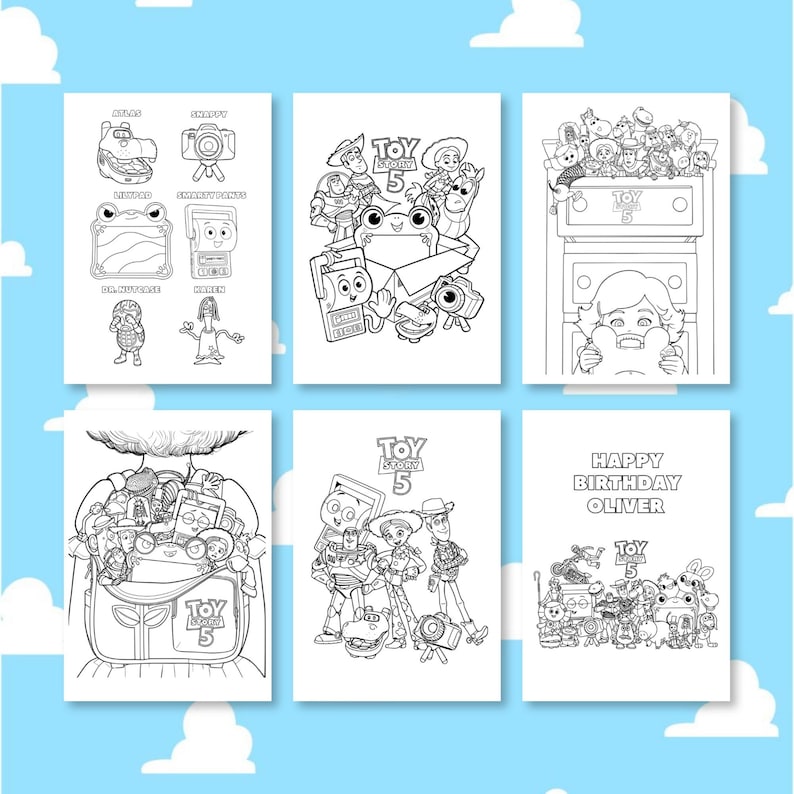 Modello Canva per colorare Toy Story 5 / Pagine di attività per il compleanno dei bambini (download digitale) immagine 4