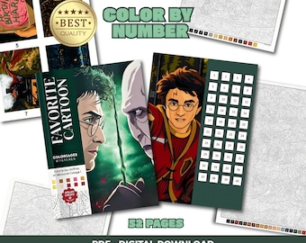 Libro de colorear por números de magos / Páginas para colorear de fantasía mágica (Descarga digital)