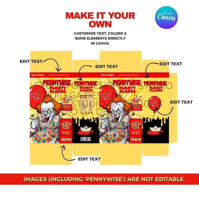 Mini Cereal Box Template Spooky Clown | Edit With Canva | Halloween ...