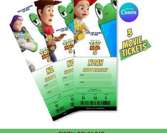 Faire-part d'anniversaire Toy Story | faire-part pour billets | Invitation à une fête d'enfants Canva modifiable (téléchargement numérique)