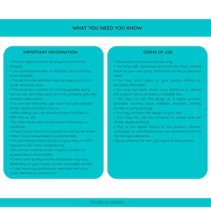 Pu&ograve; includere: Un foglio informativo di un prodotto digitale con sfondo verde acqua e testo nero. Il documento &egrave; diviso in due sezioni intitolate WHAT YOU NEED TO KNOW, IMPORTANT INFORMATION e TERMS OF USE, che descrivono le politiche di utilizzo dei file.