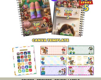 Materiale scolastico di Toy Story 5: modelli / copertine per quaderni, adesivi, etichette per la scuola (download digitale)