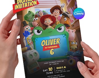 Faire-part d'anniversaire Toy Story, modèle sur toile modifiable (7 x 5 po.)