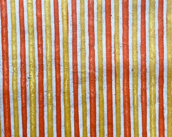 Tied lokta paper - Orange stripes / Handmade paper from Nepal