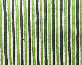 Tied lokta paper - Striped - green / Handmade paper from Nepal