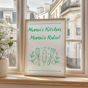 Mama&#39;s Kitchen Rules Poster: Kitsch Kitchen Art (Digital Download)