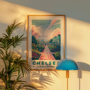 Mercado de flores: Impresión floral ilustrativa para decoración del hogar - Arte mural floral en tonos pastel - Mercado de flores moderno - Póster de viaje de Boho Print Arts
