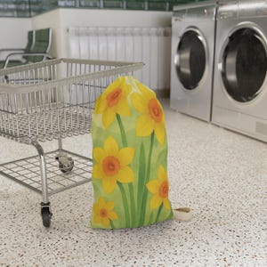 Floral Laundry Bag with Daffodils - Cute Storage for Home & Travel, Spring Gift, Eco-Friendly Organizer, Unique Home Decor