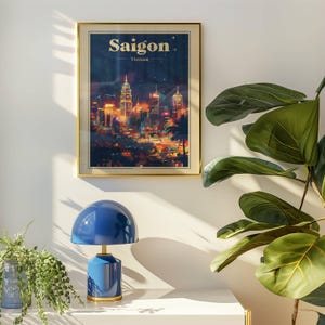 Póster de paisaje urbano de Saigón: decoración de viajes vintage, arte mural, decoración de oficina, regalo para viajeros, nostalgia asiática