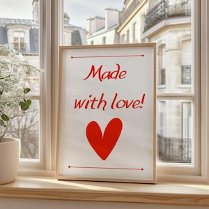 Kitsch &#39;Made With Love&#39; Heart Poster: Funky Kitchen Art (A3 Digital Download)