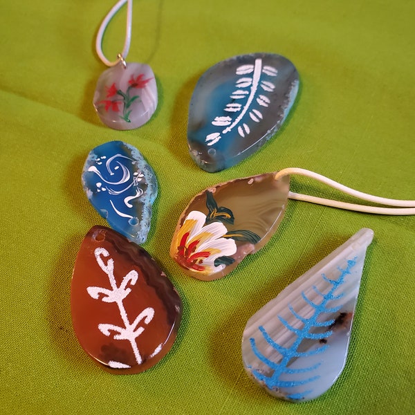 Necklaces, Agate Stones, Hand painted, freestyle and contemporary designs. Each sold separately.