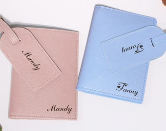 Custom Bridal Party Gifts, Personalized Leather Passport Holder & Personalized Luggage Tag, Bridesmaid Gifts, Honeymoon gift, Travel Set